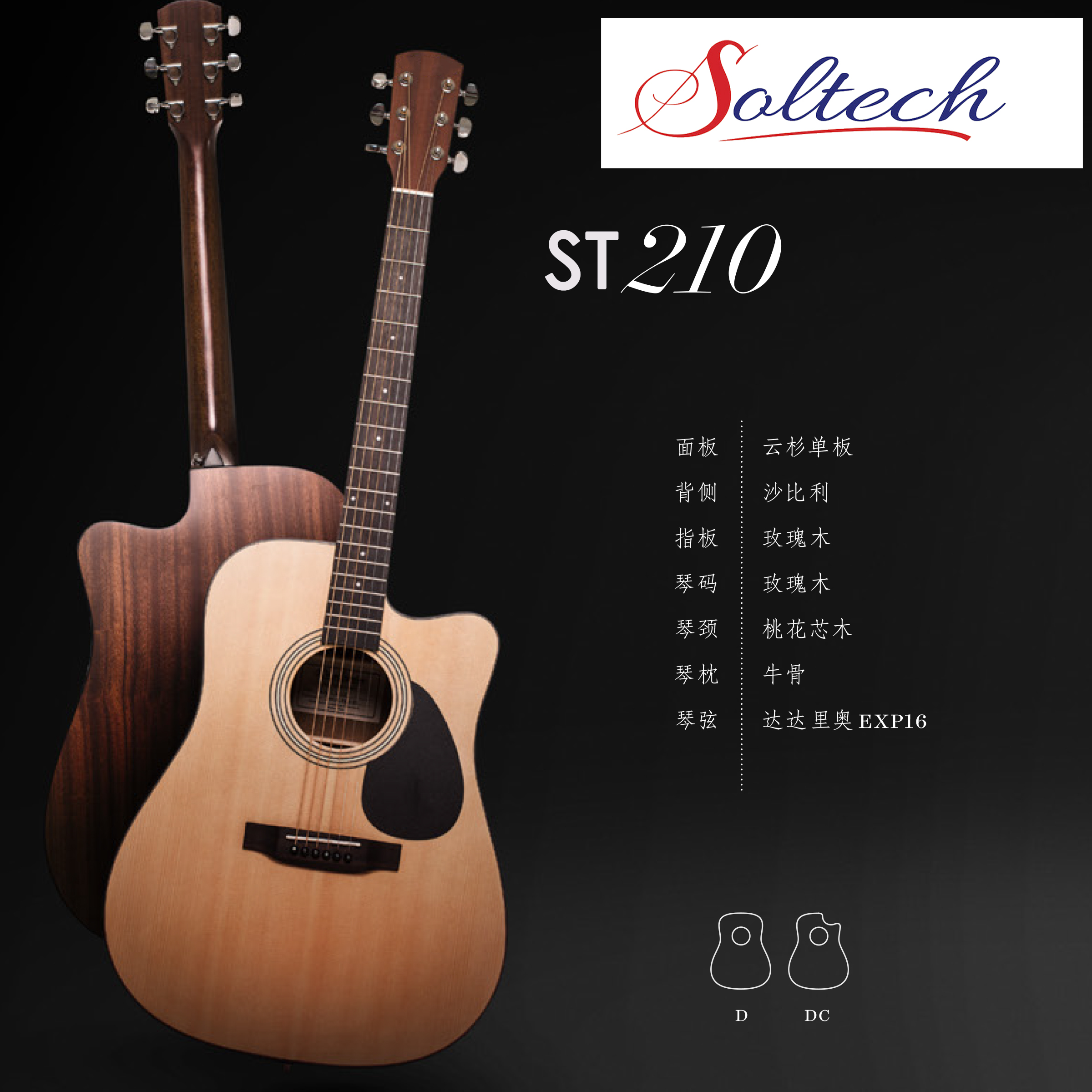ST210 Acoustic Guitar with Sapele wood back - Guizhou Soltech 